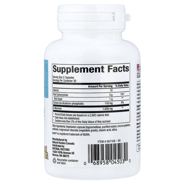 Alternative view of Natural Factors, Womensense®, D-Mannose, 60 Vegetarian Capsules (500 mg per Capsule)