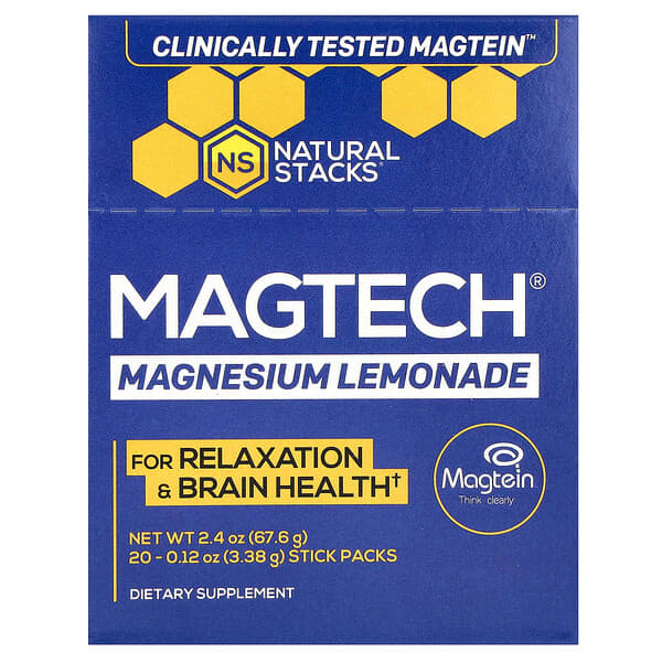 Natural Stacks, MagTech® Magnesium, Lemonade, 20 Stick Packs, 0.12 oz (3.38 g) Each