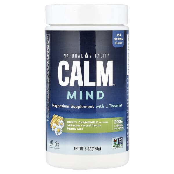 Natural Vitality, CALM® Mind, Magnesium Supplement with L-Theanine Drink Mix, Honey Chamomile, 6 oz (168 g)