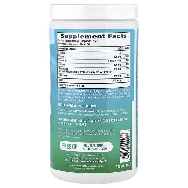 Alternative view of Natural Vitality, CALM® Plus Calcium, Magnesium-Calcium Drink Mix, Original Unflavored, 16 oz (453 g)