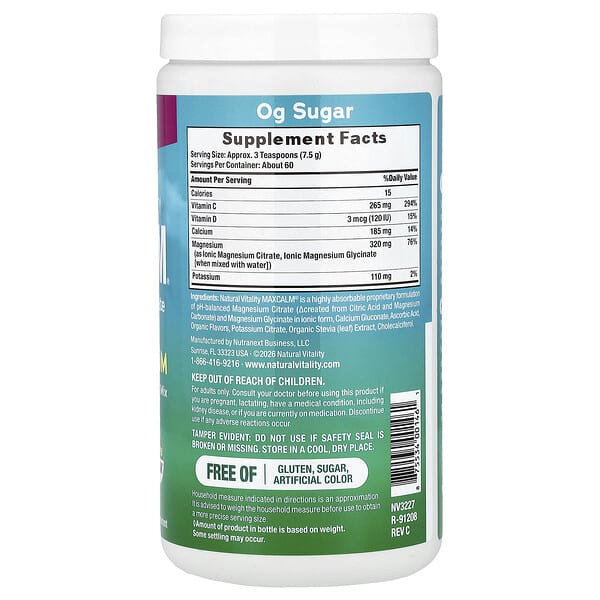 Alternative view of Natural Vitality, MaxCALM® Plus Calcium, Drink Mix, Raspberry-Lemon, 16 oz (453 g)