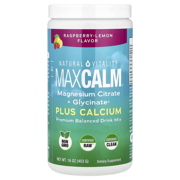 Natural Vitality, MaxCALM® Plus Calcium, Drink Mix, Raspberry-Lemon, 16 oz (453 g)