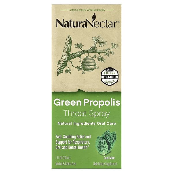 NaturaNectar, Green Propolis Throat Spray, Age 2yrs+, Cool Mint, 1 fl oz (30 ml)