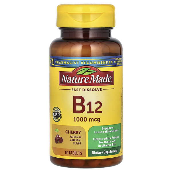 Nature Made, B-12 Sublingual, Cherry, 1,000 mcg, 50 Tablets