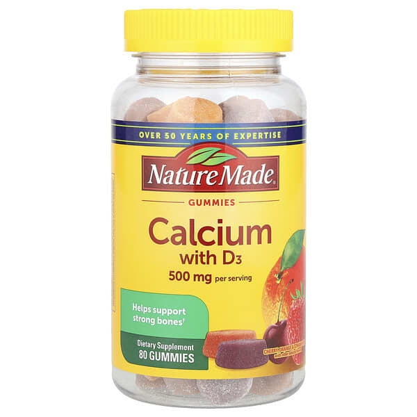 Nature Made, Calcium with Vitamin D3 Gummies, Cherry, Orange & Strawberry, 80 Gummies 4 Nature Made, Calcium with Vitamin D3 Gummies, Cherry, Orange & Strawberry, 80 Gummies