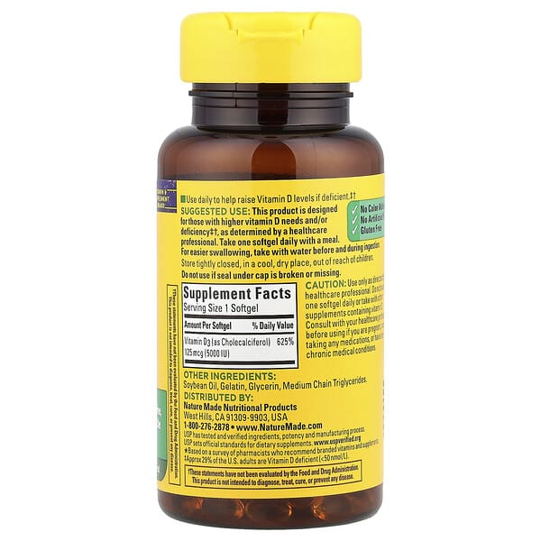 Alternative view of Nature Made, D3, 125 mcg (5,000 IU), 90 Softgels