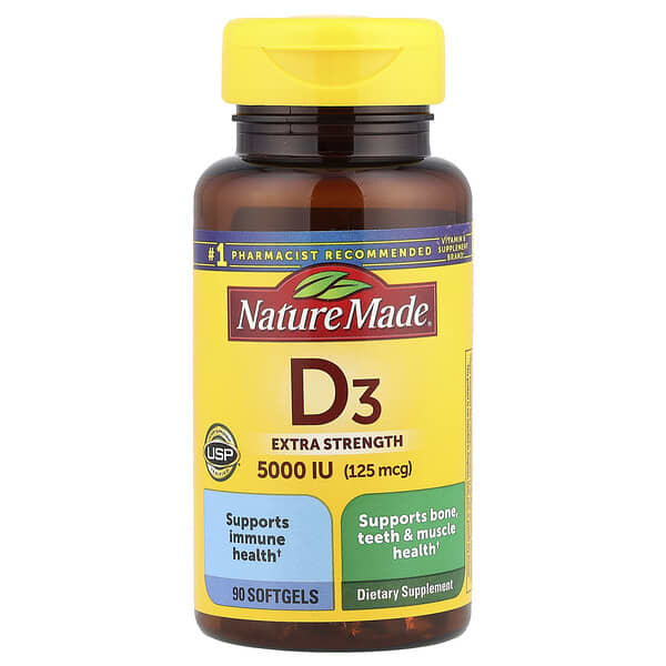 Nature Made, D3, 125 mcg (5,000 IU), 90 Softgels
