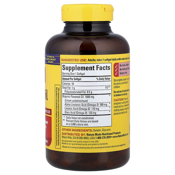 Alternative view of Nature Made, Flaxseed Oil, 1,000 mg, 180 Softgels