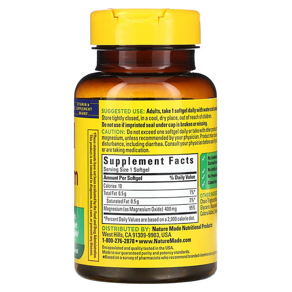 Alternative view of Nature Made, Magnesium, 400 mg, 60 Softgels