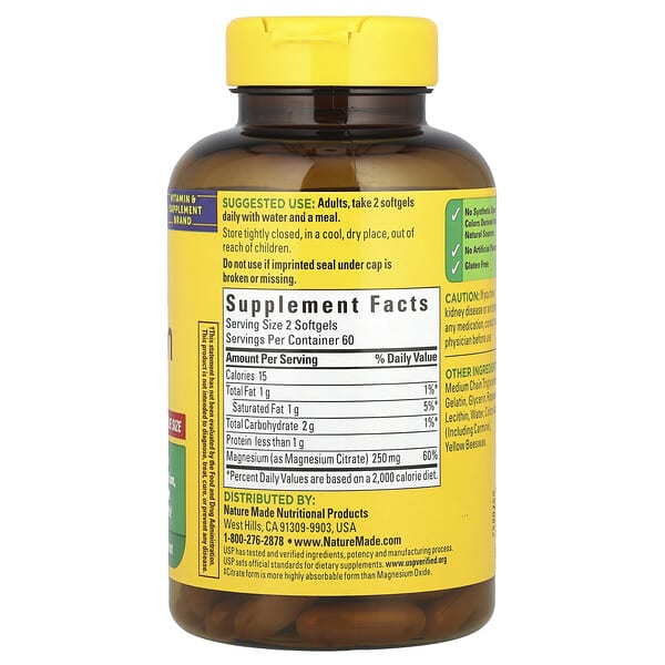 Alternative view of Nature Made, Magnesium Citrate, 120 Softgels (125 mg per Softgel)