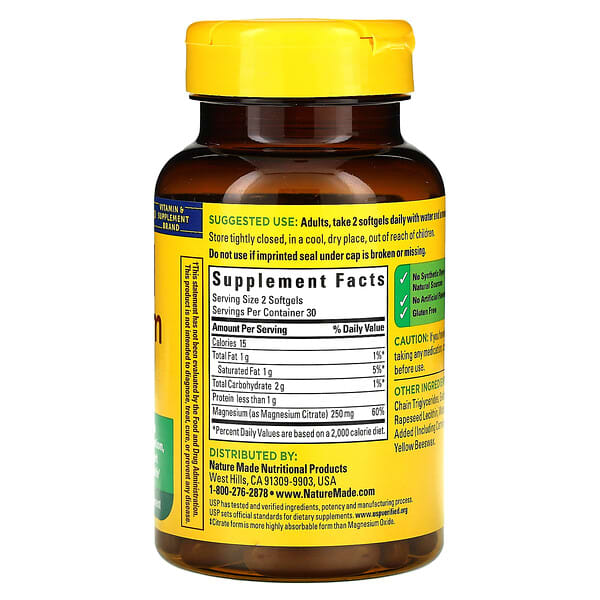 Alternative view of Nature Made, Magnesium Citrate, 60 Softgels (125 mg per Softgel)