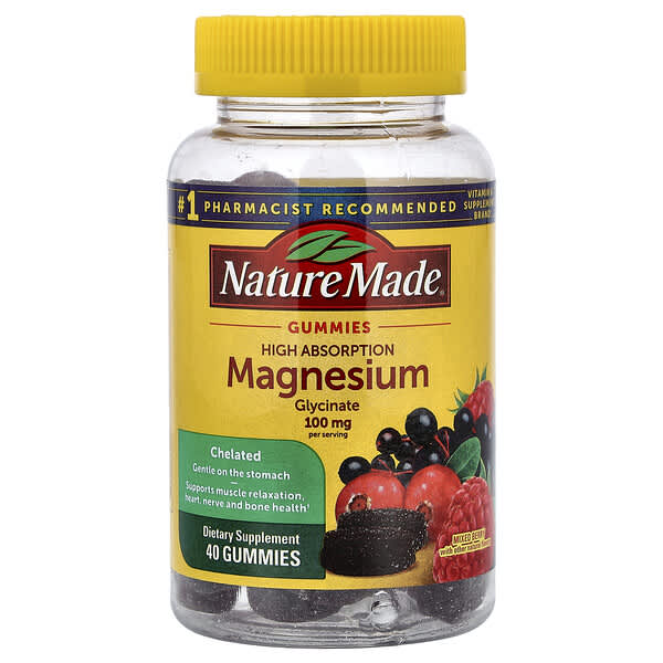 Nature Made, Magnesium Glycinate Gummies, High Absorption, Mixed Berry, 40 Gummies (50 mg per Gummy)
