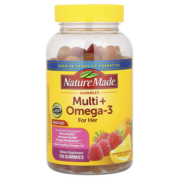 Nature Made, Multi + Omega-3 Gummies, For Her, Strawberry Lemon & Orange, 150 Gummies 3 Nature Made, Multi + Omega-3 Gummies, For Her, Strawberry Lemon & Orange, 150 Gummies