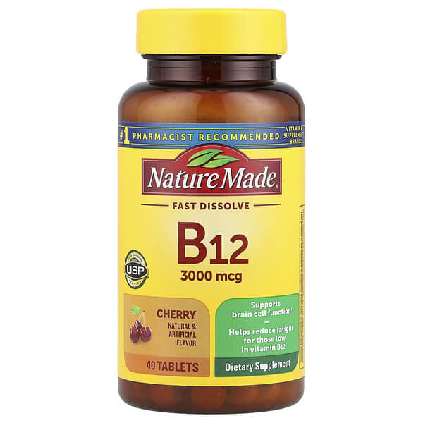 Nature Made, Vitamin B12, Fast Dissolve, Cherry, 3,000 mcg, 40 Tablets