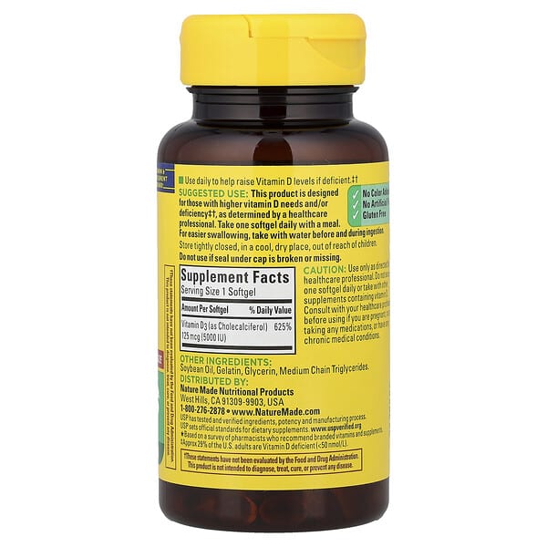 Alternative view of Nature Made, Vitamin D3, 125 mcg (5,000 IU), 180 Softgels