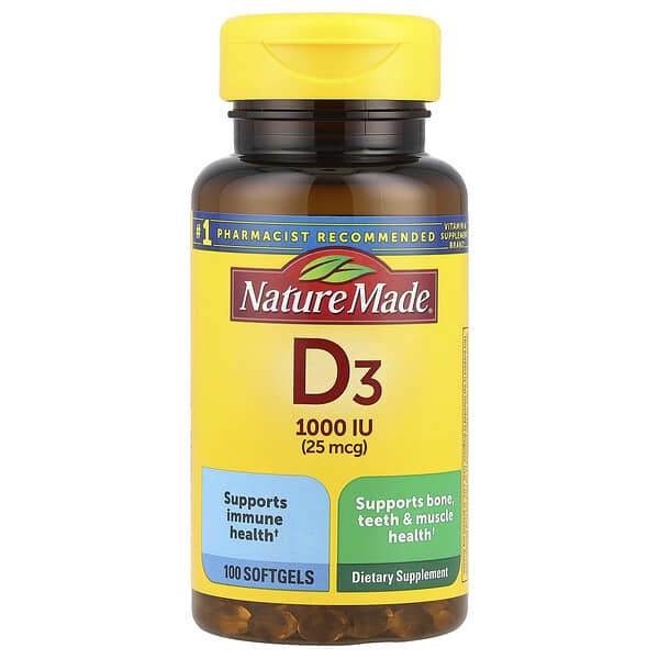 Nature Made, Vitamin D3, 25 mcg (1,000 IU), 100 Softgels