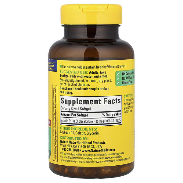 Alternative view of Nature Made, Vitamin D3, 25 mcg (1,000 IU), 300 Softgels