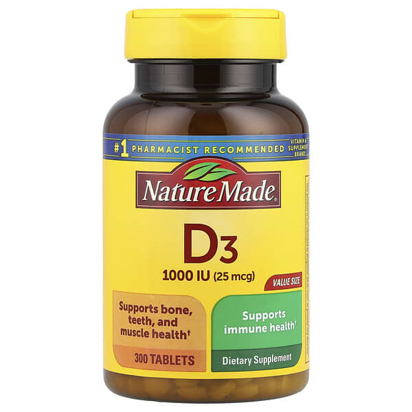 Nature Made, Vitamin D3, 25 mcg (1000 IU), 300 Tablets