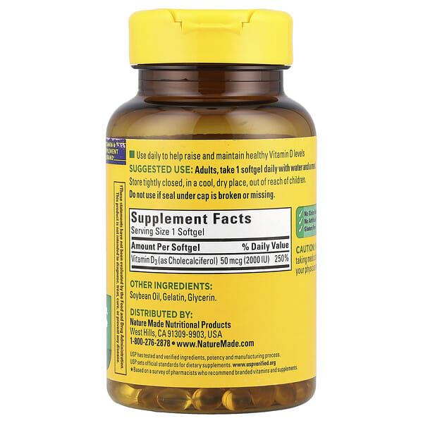 Alternative view of Nature Made, Vitamin D3, 50 mcg (2,000 IU), 250 Softgels