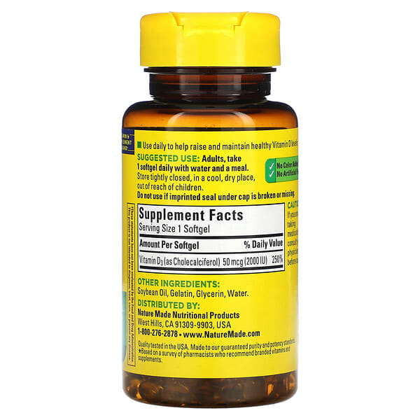 Alternative view of Nature Made, Vitamin D3, 50 mcg (2,000 IU), 90 Softgels
