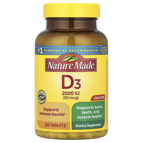 Nature Made, Vitamin D3, 50 mcg (2000 IU), 220 Tablets