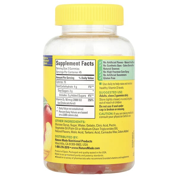 Alternative view of Nature Made, Vitamin D3 Gummies, Strawberry, Peach & Mango, 90 Gummies, (25 mcg (1,000 IU) per Gummy)