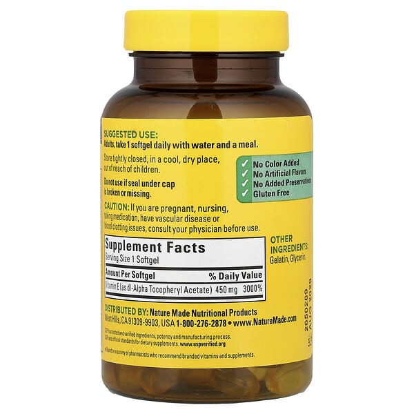 Alternative view of Nature Made, Vitamin E, 450 mg (1,000 IU), 60 Softgels