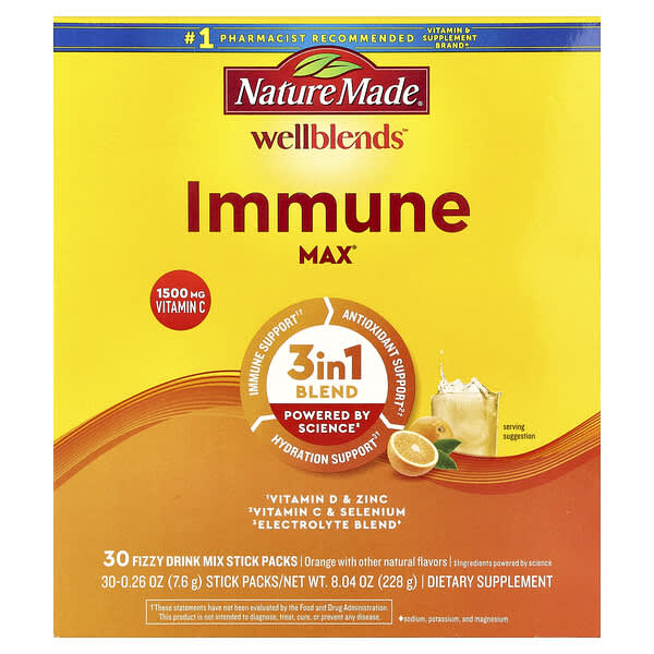 Nature Made, Wellblends™, Immune Max®, Orange, 30 Stick Packs, 0.26 oz (7.6 g) Each
