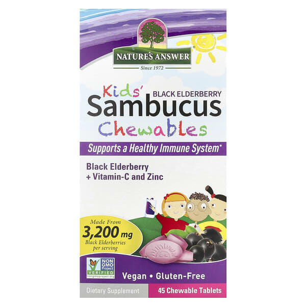 Nature's Answer, Kid's Sambucus Chewables, Black Elderberry + Vitamin-C and Zinc, 45 Chewable Tablets