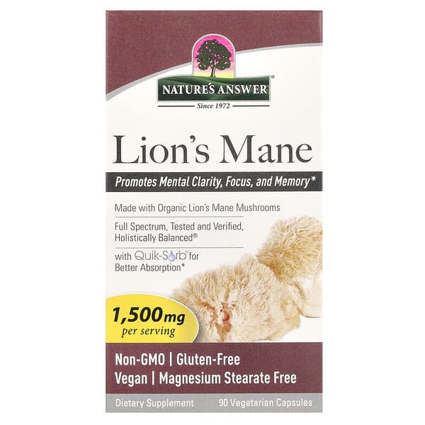Nature's Answer, Lion's Mane, 90 Vegetarian Capsules (500 mg per Capsule)