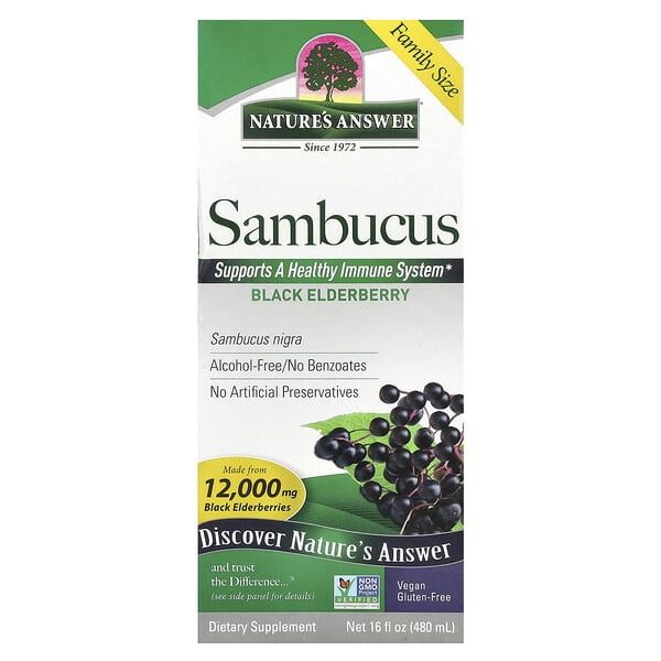 Nature's Answer, Sambucus, Black Elderberry, Alcohol-Free, 2,500 mg, 16 fl oz (480 ml)