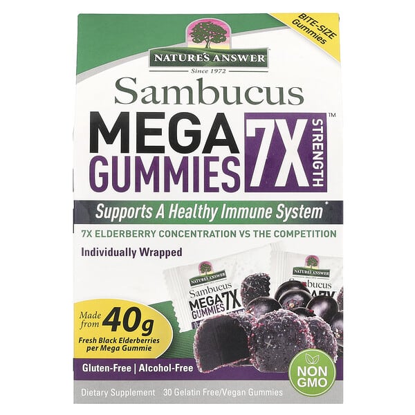 Nature's Answer, Sambucus Mega Gummies 7X Strength™, 202 mg, 30 Gelatin Free/Vegan Gummies