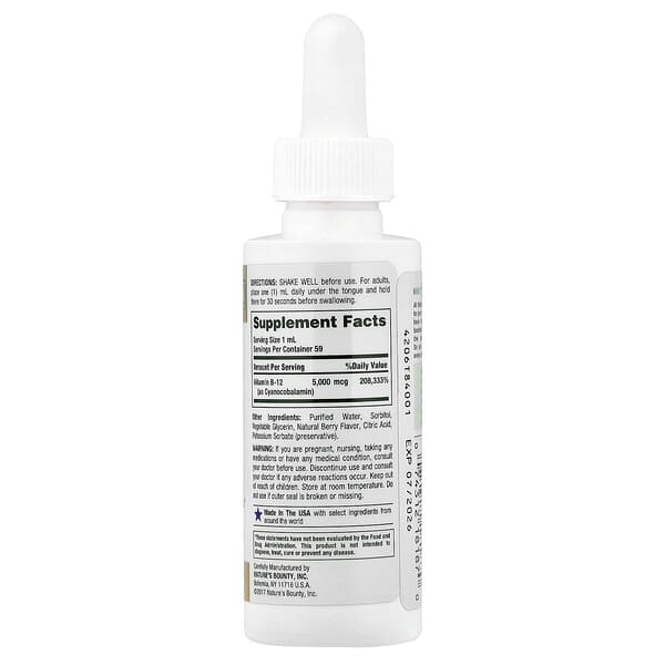 Alternative view of Nature's Bounty, B-12, Sublingual Liquid, 5,000 mcg, 2 fl oz (59 ml)