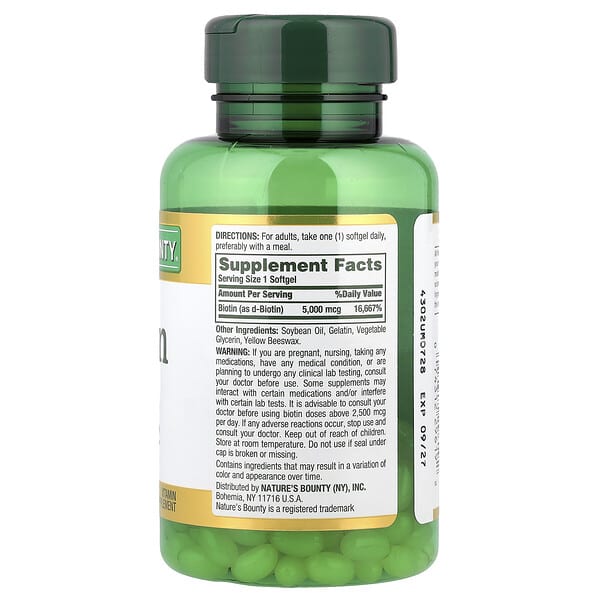 Alternative view of Nature's Bounty, Biotin, 5,000 mcg, 150 Rapid Release Softgels