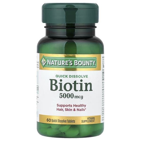Nature's Bounty, Biotin, Strawberry, 5,000 mcg, 60 Quick Dissolve Tablets