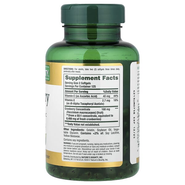 Nature's Bounty, Cranberry with Vitamin C, 250 Rapid Release Softgels 2 Nature's Bounty, Cranberry with Vitamin C, 250 Rapid Release Softgels - Ảnh 2