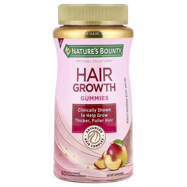 Nature's Bounty, Hair Growth Gummies, Peach Mango, 60 Gummies