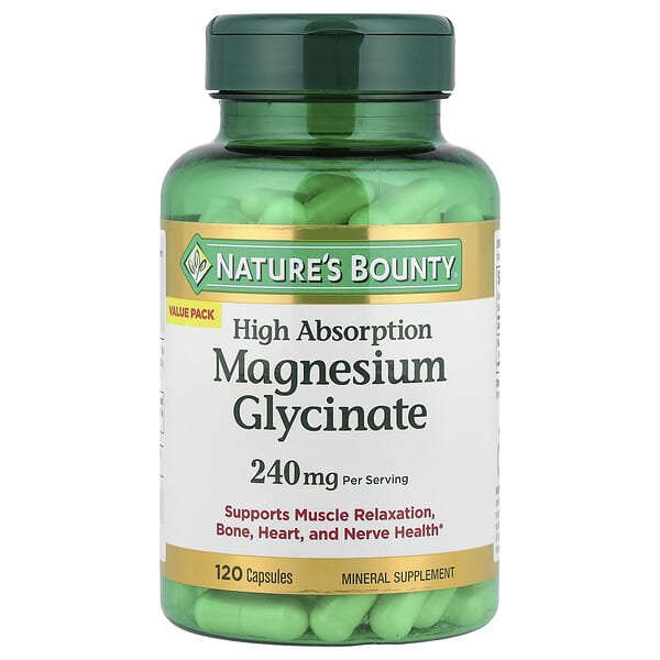 Nature's Bounty, Magnesium Glycinate, High Absorption, 120 Capsules (120 mg per Capsule)