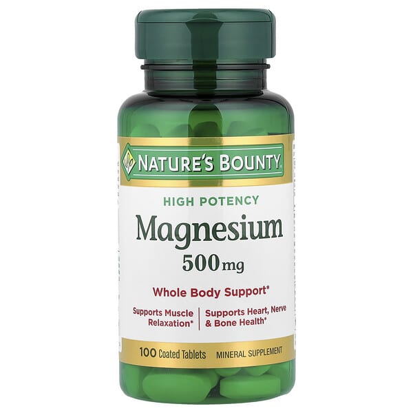 Nature's Bounty, Magnesium, High Potency, 500 mg, 100 Coated Tablets