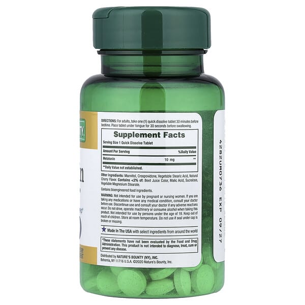 Alternative view of Nature's Bounty, Melatonin, Natural Cherry, 10 mg, 45 Quick Dissolve Tablets