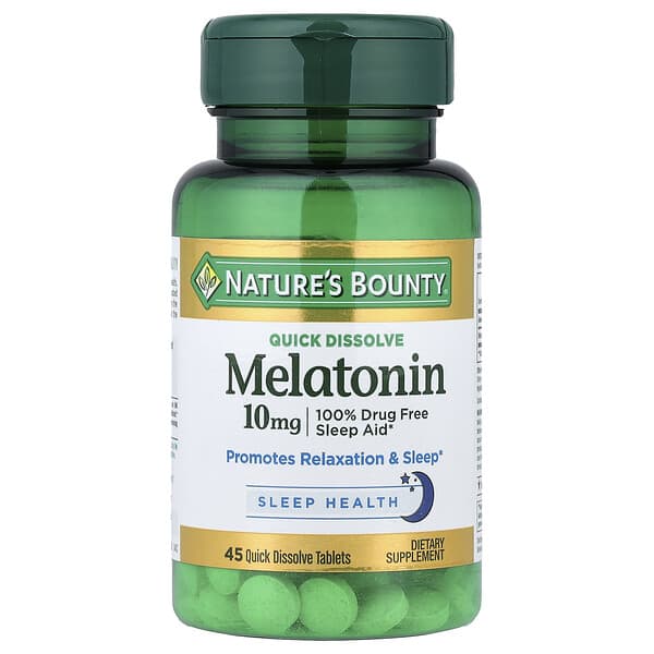 Nature's Bounty, Melatonin, Natural Cherry, 10 mg, 45 Quick Dissolve Tablets