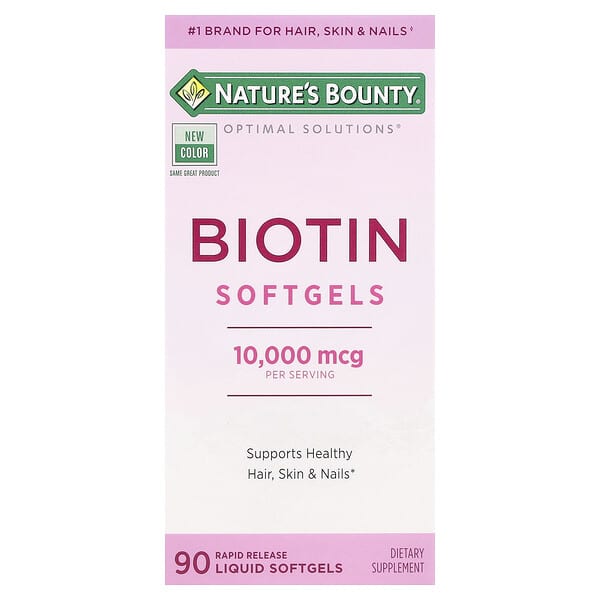 Nature's Bounty, Optimal Solutions®, Biotin Softgels, 10,000 mcg, 90 Rapid Release Liquid Softgels