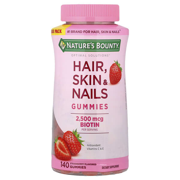 Nature's Bounty, Optimal Solutions®, Hair, Skin & Nails Gummies, Strawberry, 140 Gummies