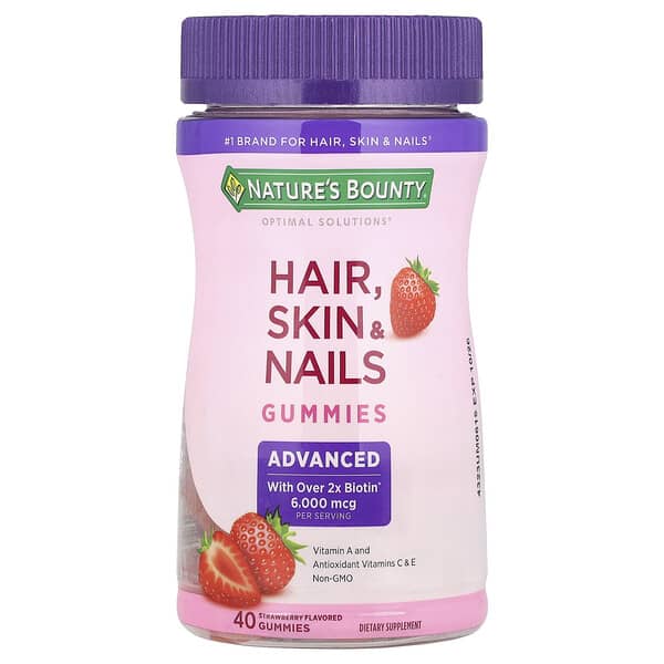Nature's Bounty, Optimal Solutions®, Hair, Skin & Nails Gummies, Strawberry, 40 Gummies