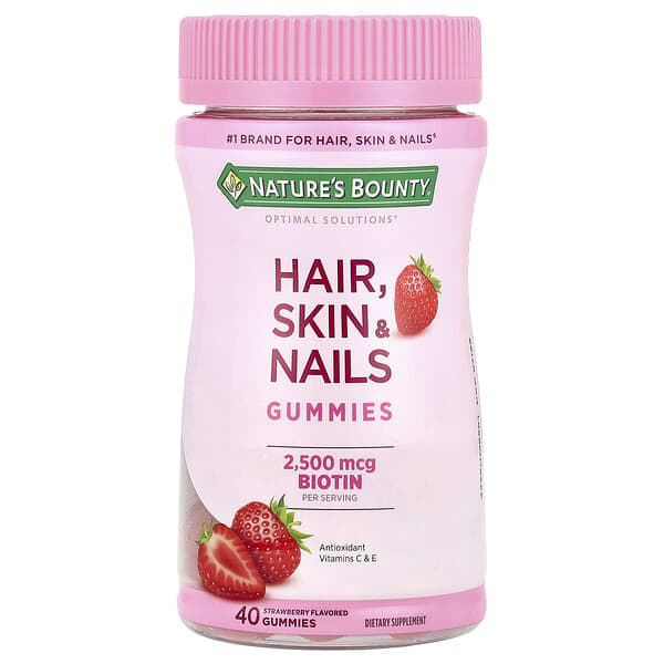 Nature's Bounty, Optimal Solutions®, Hair, Skin & Nails Gummies, Strawberry, 40 Gummies
