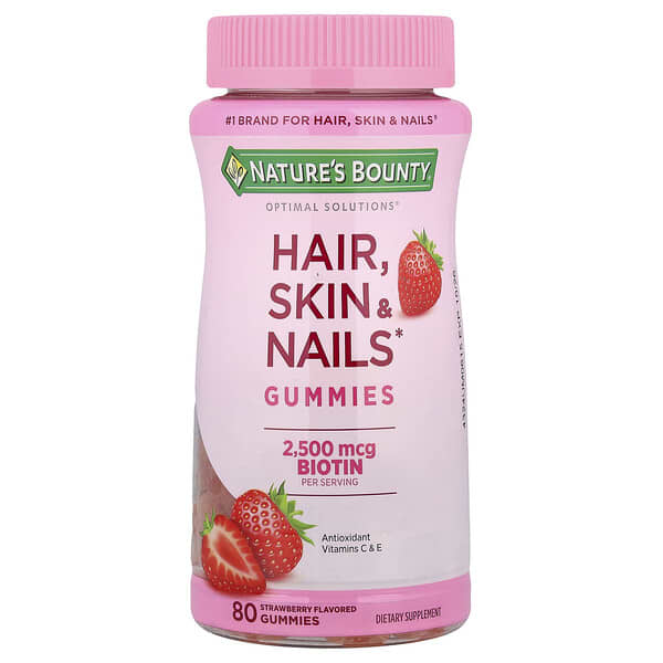 Nature's Bounty, Optimal Solutions®, Hair, Skin & Nails Gummies, Strawberry, 80 Gummies