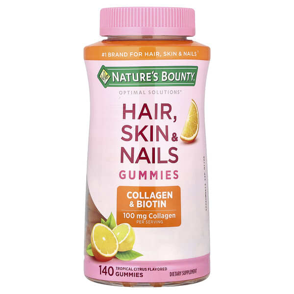 Nature's Bounty, Optimal Solutions®, Hair, Skin & Nails Gummies, Tropical Citrus, 140 Gummies
