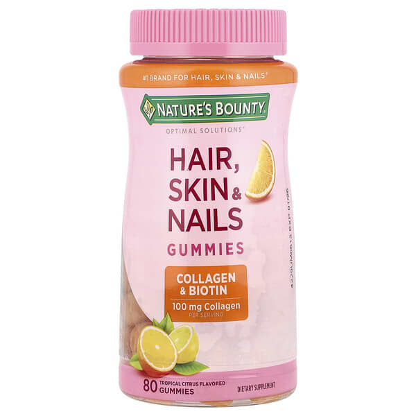 Nature's Bounty, Optimal Solutions®, Hair, Skin & Nails Gummies, Tropical Citrus, 80 Gummies