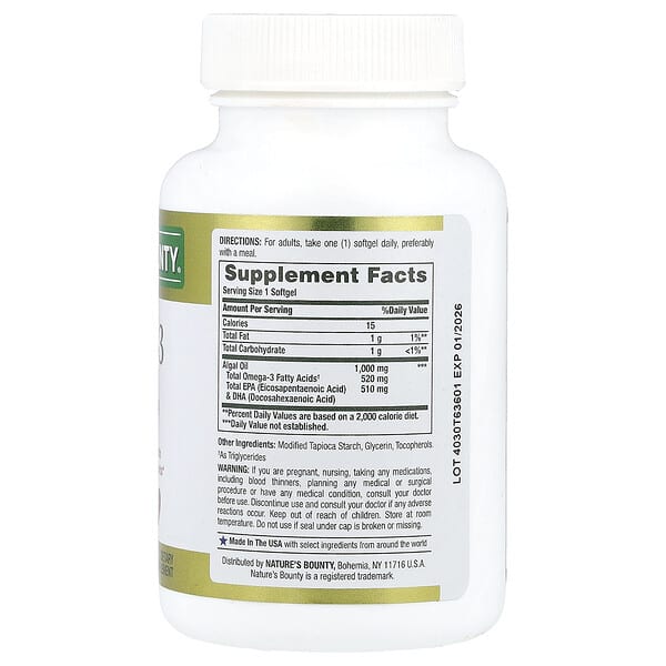 Alternative view of Nature's Bounty, Plant-Based Omega-3, 1,000 mg, 30 Vegetarian Softgels