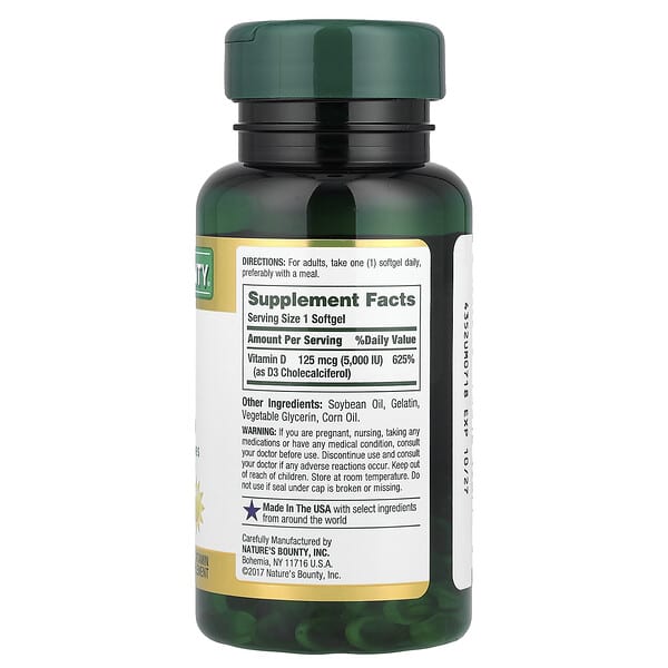 Alternative view of Nature's Bounty, Vitamin D3, 125 mcg (5,000 IU), 150 Rapid Release Softgels